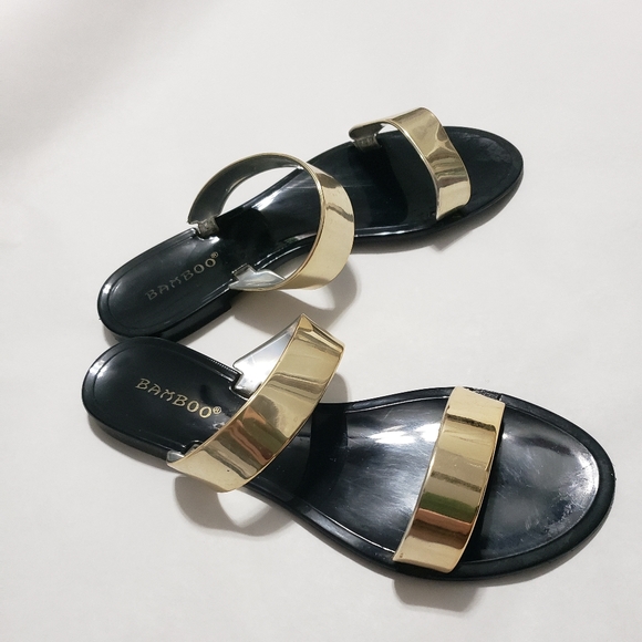 Bamboo Black And Gold Metallic Sandals Size 7 38EU - Picture 6 of 12